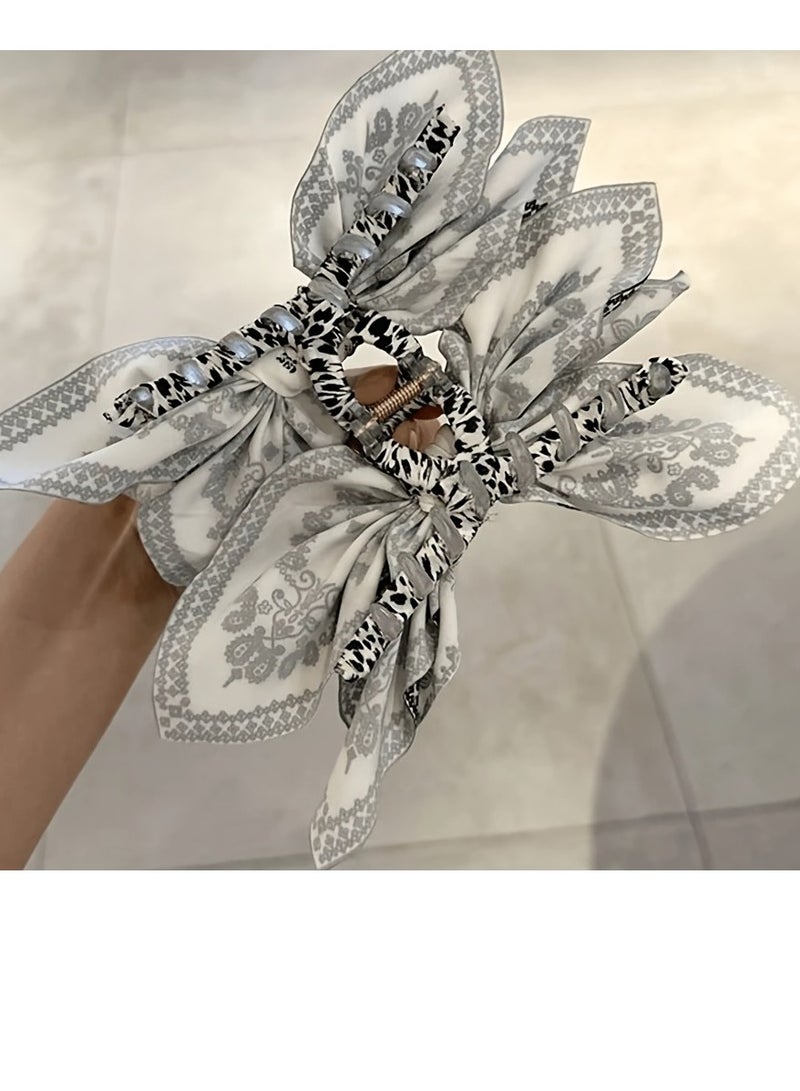 1 PC classically elegant butterfly hairpin with bow and tassel for women and girls, printed boho blue style hair accessory for vacation and holiday shoots - Image 3