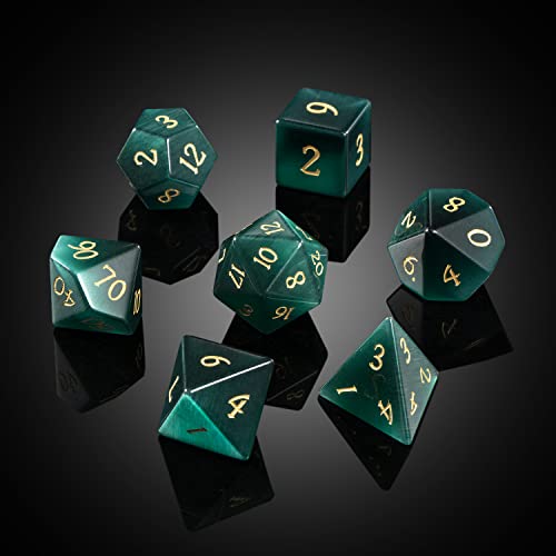 DNDND Cats Eye Gemstone Dice 7 PCS Green Stone Dice with Gorgeous Gift Case for DND Dungeons and Dragon Tabletop Game Green Cats Eye - Image 5