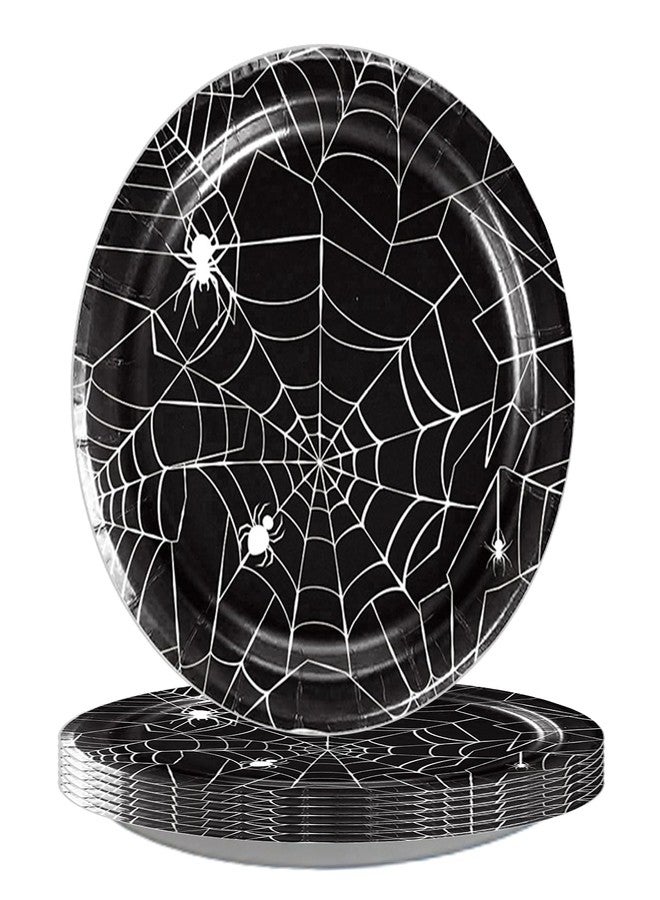 BASEMMAHER Halloween Spider Web Paper Plates Party Supplies - Black White Spiderweb Dinner & Dessert Tableware, Disposable Dinnerware for Festive Carnival Decorations - Serves 12 - Image 1