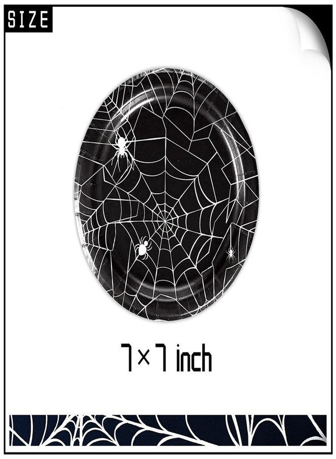 BASEMMAHER Halloween Spider Web Paper Plates Party Supplies - Black White Spiderweb Dinner & Dessert Tableware, Disposable Dinnerware for Festive Carnival Decorations - Serves 12 - Image 2