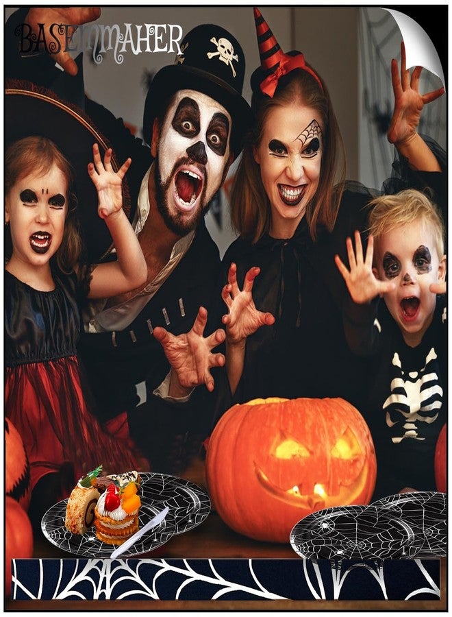 BASEMMAHER Halloween Spider Web Paper Plates Party Supplies - Black White Spiderweb Dinner & Dessert Tableware, Disposable Dinnerware for Festive Carnival Decorations - Serves 12 - Image 4