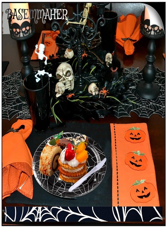 BASEMMAHER Halloween Spider Web Paper Plates Party Supplies - Black White Spiderweb Dinner & Dessert Tableware, Disposable Dinnerware for Festive Carnival Decorations - Serves 12 - Image 5