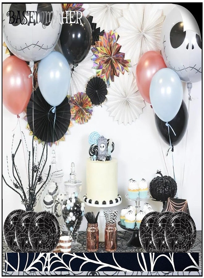 BASEMMAHER Halloween Spider Web Paper Plates Party Supplies - Black White Spiderweb Dinner & Dessert Tableware, Disposable Dinnerware for Festive Carnival Decorations - Serves 12 - Image 3