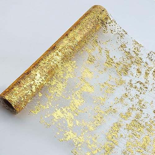 Snowkingdom Glitter Metallic Gold Table Runner 11 Inch x 49 Feet Thin Mesh Sparkle Runner Roll Table Decorations for Wedding Bridal Shower, Baby Shower, Christmas, Birthday Party （1PC） - Image 1