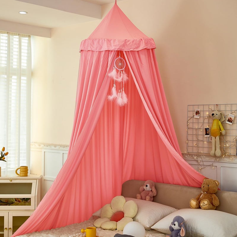 Dix-Rainbow Princess Bed Canopy for Kids, Soft and Durable Dreamy Mosquito Net Bedding, Girls Room Tent, Children Reading Nook Indoor Decor (Coral Pink) - Image 1