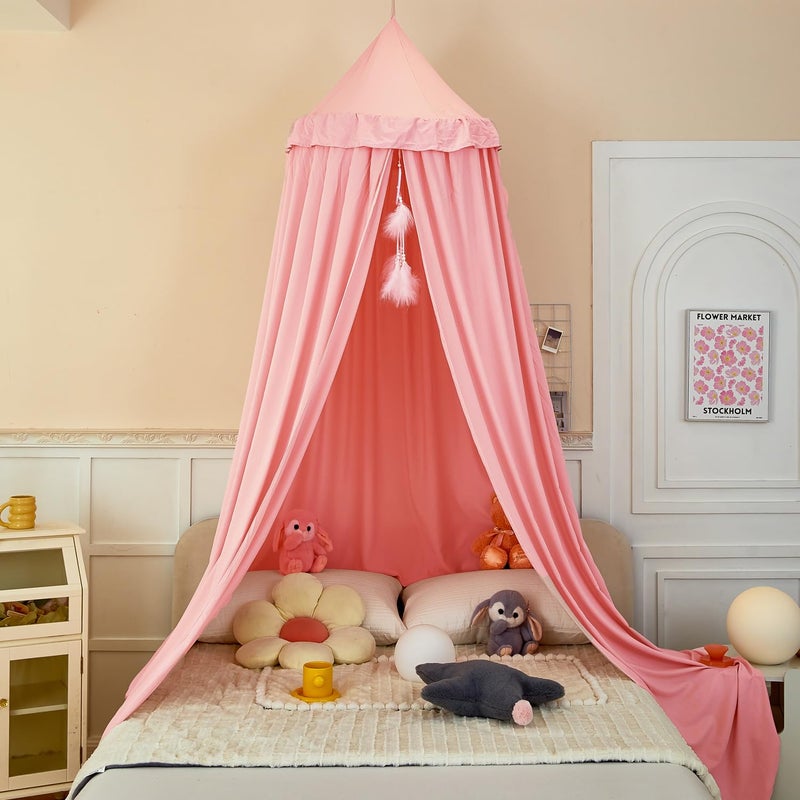 Dix-Rainbow Princess Bed Canopy for Kids, Soft and Durable Dreamy Mosquito Net Bedding, Girls Room Tent, Children Reading Nook Indoor Decor (Coral Pink) - Image 4