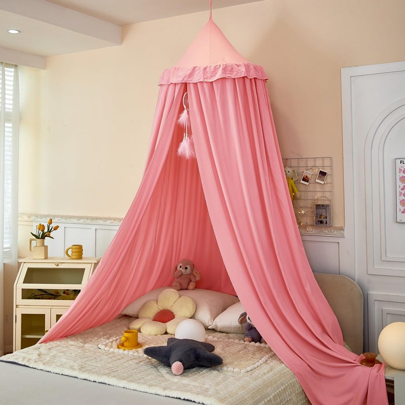 Dix-Rainbow Princess Bed Canopy for Kids, Soft and Durable Dreamy Mosquito Net Bedding, Girls Room Tent, Children Reading Nook Indoor Decor (Coral Pink) - Image 2