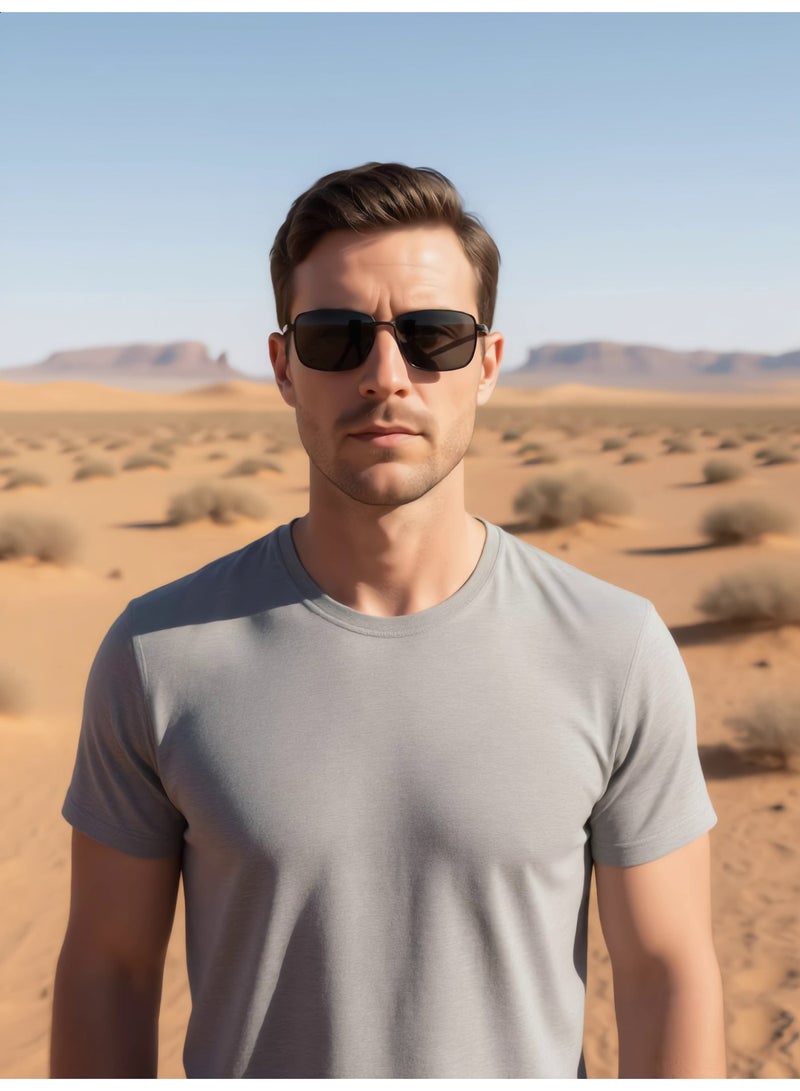 UV400 square polarized sunglasses, neutral lightweight metal frame men's sunglasses, suitable for desert driving, beach outdoor daily life - Image 4