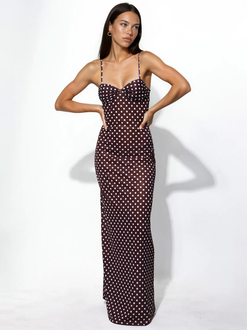 HICCUP Polka Dot Maxi Dress with Heart Collar