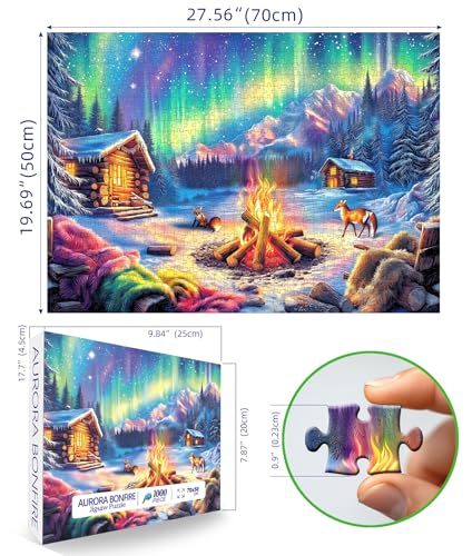 Blueforest 1000 Piece Jigsaw Puzzles for Adults Northern Lights Cozy Cabin Winter Bonfire Impossible Challenging Difficult Puzzle with Aurora Wildlife Hygge GiftReady Art 275x197 - Image 5