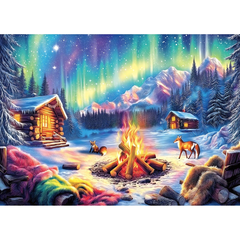 Blueforest 1000 Piece Jigsaw Puzzles for Adults Northern Lights Cozy Cabin Winter Bonfire Impossible Challenging Difficult Puzzle with Aurora Wildlife Hygge GiftReady Art 275x197 - Image 3