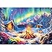 Blueforest 1000 Piece Jigsaw Puzzles for Adults Northern Lights Cozy Cabin Winter Bonfire Impossible Challenging Difficult Puzzle with Aurora Wildlife Hygge GiftReady Art 275x197 - Image 2
