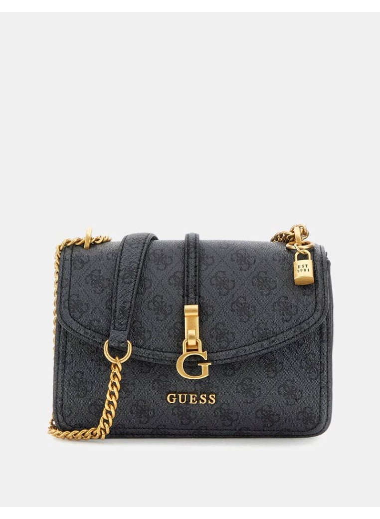 جس حقيبة كروس بودي قابلة للتحويل بشعار GUESS G James - جلد صناعي أسود مبطن مع حزام سلسلة - Image 1