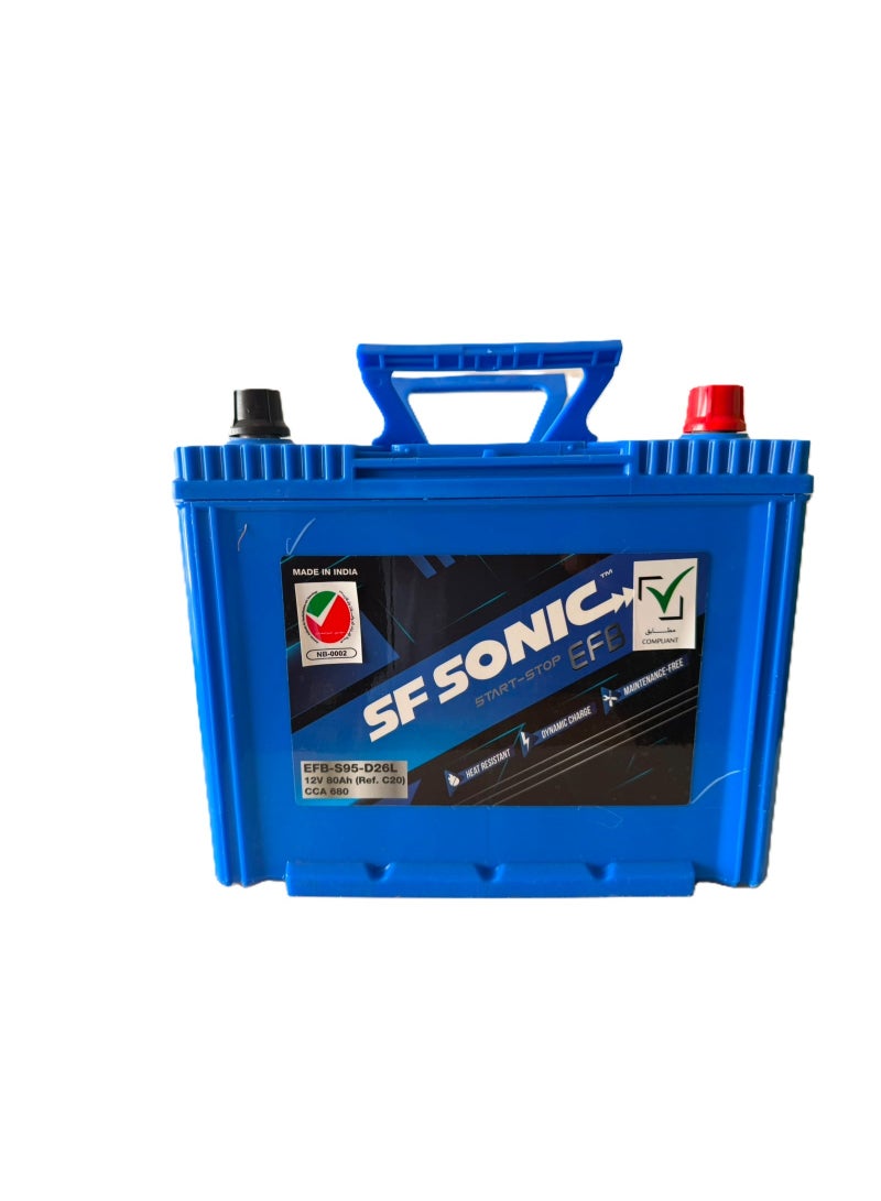 بطاريات إس إف سونيك بطارية سيارة EFB 12 فولت 80 أمبير/ساعة 95D26L/80D26L طرف توصيل على شكل حرف L - Image 1