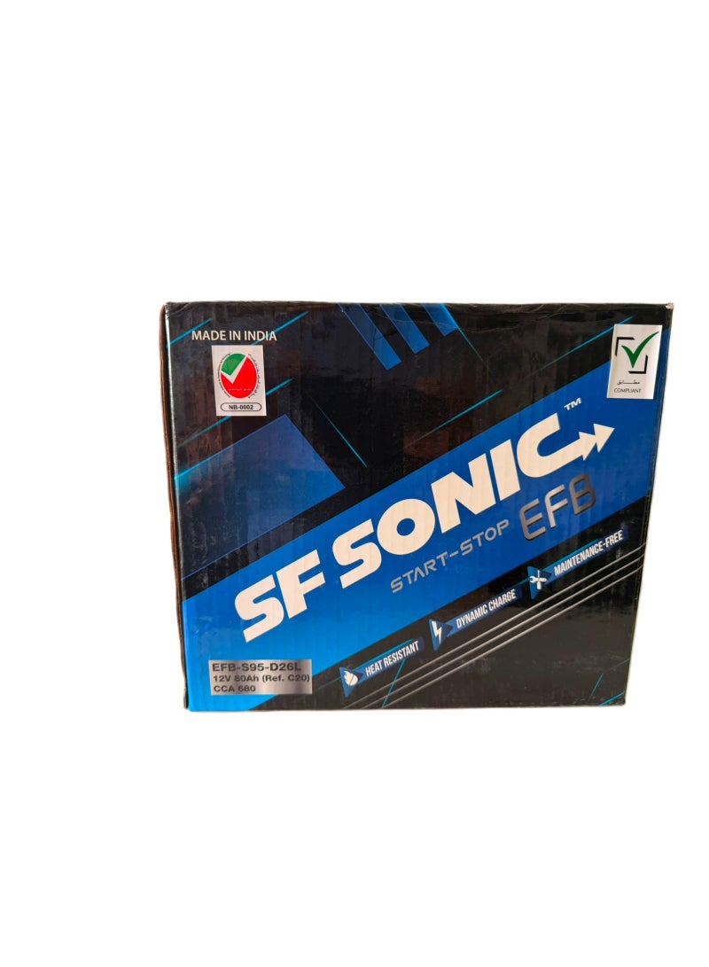بطاريات إس إف سونيك بطارية سيارة EFB 12 فولت 80 أمبير/ساعة 95D26L/80D26L طرف توصيل على شكل حرف L - Image 3