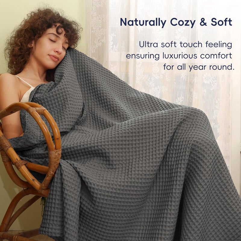 PHF Ultra Soft 400gsm Waffle Weave Blanket Queen Size (230cm x 230cm), Cozy Woven Blanket for Bed, Decor, Sofa, Grey - Image 4