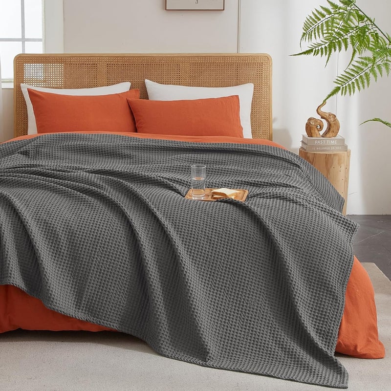 PHF Ultra Soft 400gsm Waffle Weave Blanket Queen Size (230cm x 230cm), Cozy Woven Blanket for Bed, Decor, Sofa, Grey - Image 5