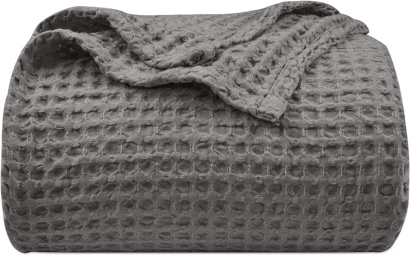 PHF Ultra Soft 400gsm Waffle Weave Blanket Queen Size (230cm x 230cm), Cozy Woven Blanket for Bed, Decor, Sofa, Grey - Image 1