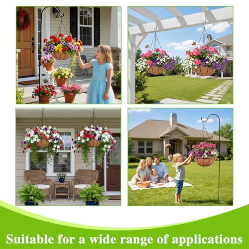 EIMQUVW Hanging Planters Basket Set of 3 Hanging Flower Pots 10 Inch Chain Round Wire Plant Holder with Coco Coir Liner Garden Watering Hanging Baskets for Patio Garden Outdoor1 - Image 3
