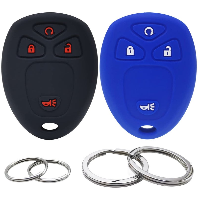 2Pcs Silicone Key Fob Cover Remote Case Keyless Protector Compatible with Chevrolet Silverado Suburban Tahoe Traverse GMC Acadia Savana Sierra Yukon Cadillac Escalade ESV EXT SRX Saturn Vue 4 Buttons