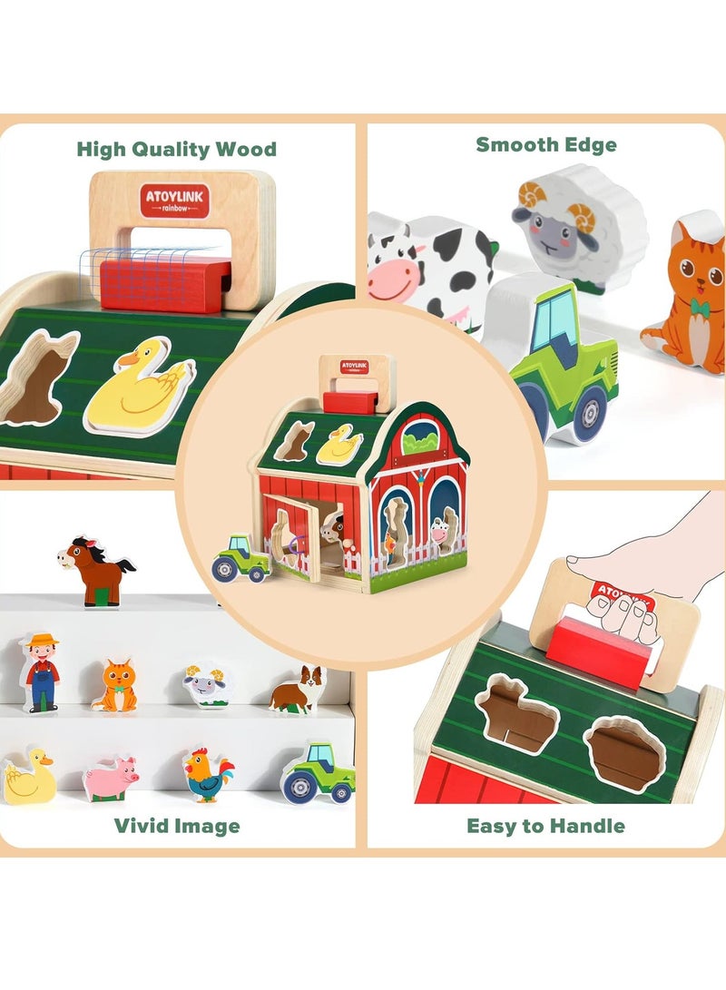 Wooden Farm Animals Toys, Take-Along Sorting Barn Toy with Door, Shape Sorter Wooden Blocks Montessori Learning Toys, Birthday Gifts for Kids - Image 5