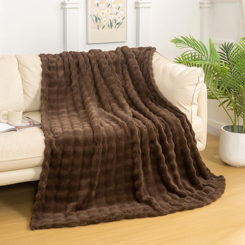 YUSOKI Luxury 3D Bubble Light Weighted Throw Blanket 1.8lb,All Ages,Home Decoration, (Brown,50 * 60inches) - Image 1