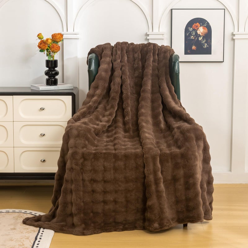 YUSOKI Luxury 3D Bubble Light Weighted Throw Blanket 1.8lb,All Ages,Home Decoration, (Brown,50 * 60inches) - Image 2