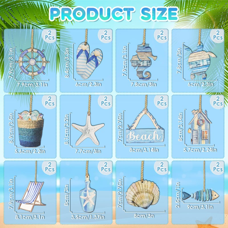 COAUXOG Summer Wooden Hanging Ornaments,Ocean Beach Wooden Slices Pendant for Hawaiian Tropical Christmas Tree Home Interior Hanging Decoration Party Supplies (Blue) (Blue) - Image 2