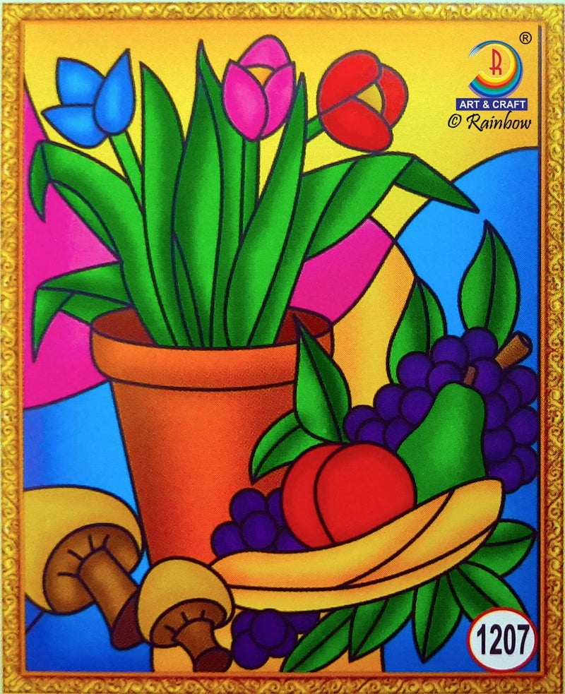 Rainbow DIY - Fiberglass Painting Kit, Flower Pot with Fruits, Medium (7.75x10.5 inch), Design No. 1207 - Image 1
