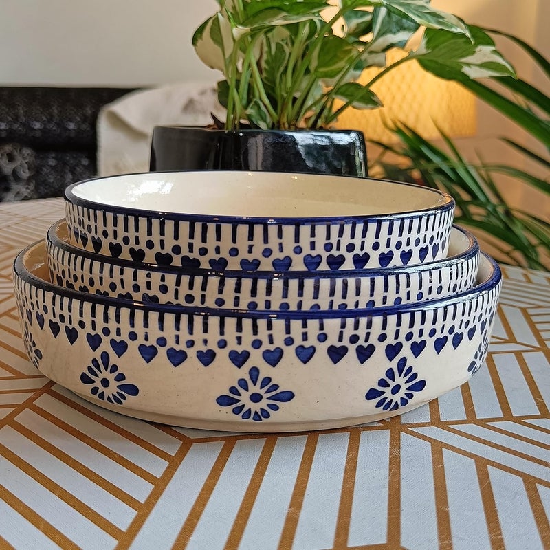 Niyara Stoneware Handmade Ceramic Stylish Premium Serving BowlsSalad Tray Microwave Dishwasher Safe Salad Chivalry 300 Ml - Image 4