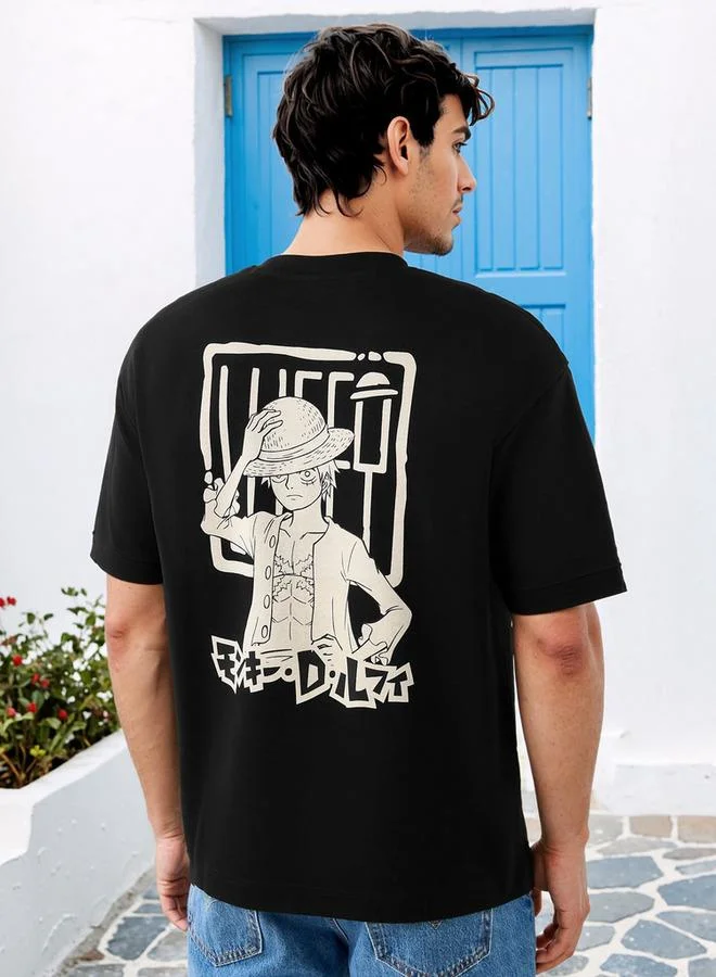 اس بي كاركترز تيشيرت بطباعة قطعة واحدة بياقة مستديرة وأكمام قصيرة