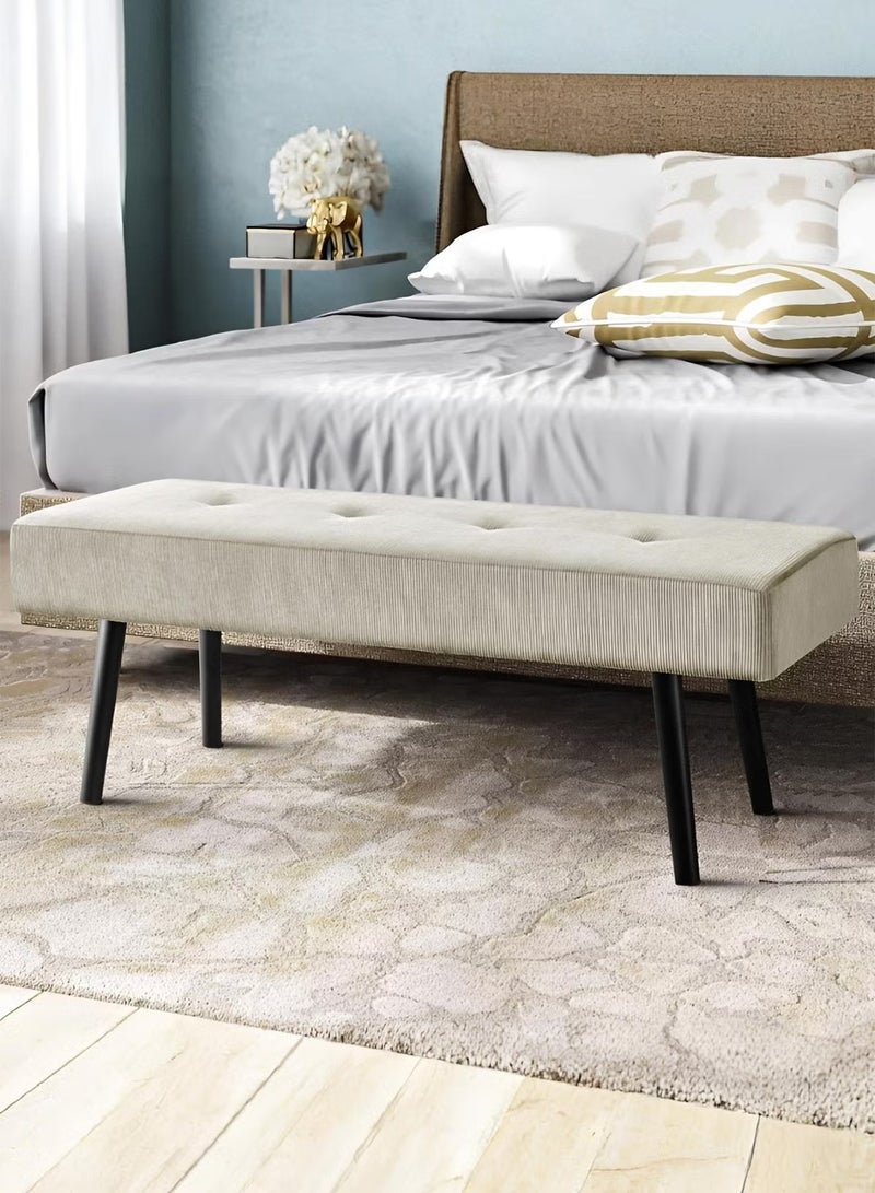 إي سمارت 120سم - مقعد عثماني بتصميم عصري مبطن من قماش مخملي مضلع - مقعد بنهاية السرير، مقعد تغيير الأحذية، مقعد لغرفة النوم والمعيشة ومدخل المنزل والردهة، أوف وايت - Image 2