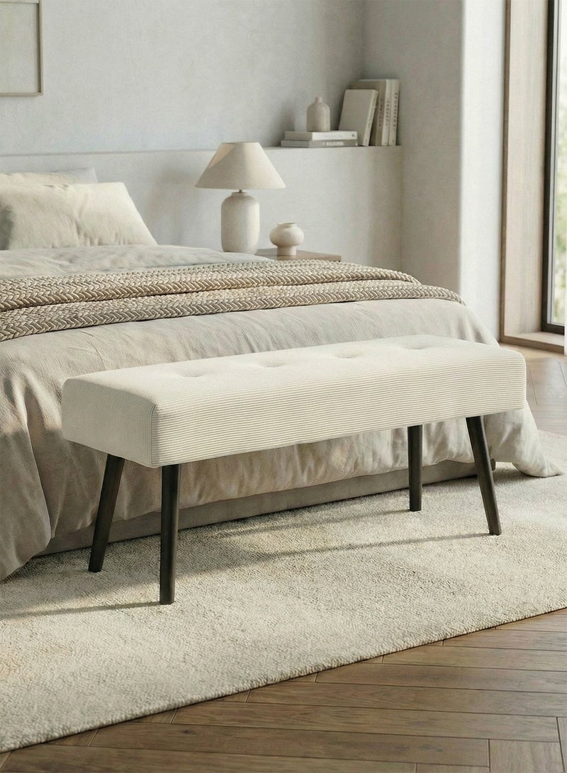 إي سمارت 120سم - مقعد عثماني بتصميم عصري مبطن من قماش مخملي مضلع - مقعد بنهاية السرير، مقعد تغيير الأحذية، مقعد لغرفة النوم والمعيشة ومدخل المنزل والردهة، أوف وايت - Image 1