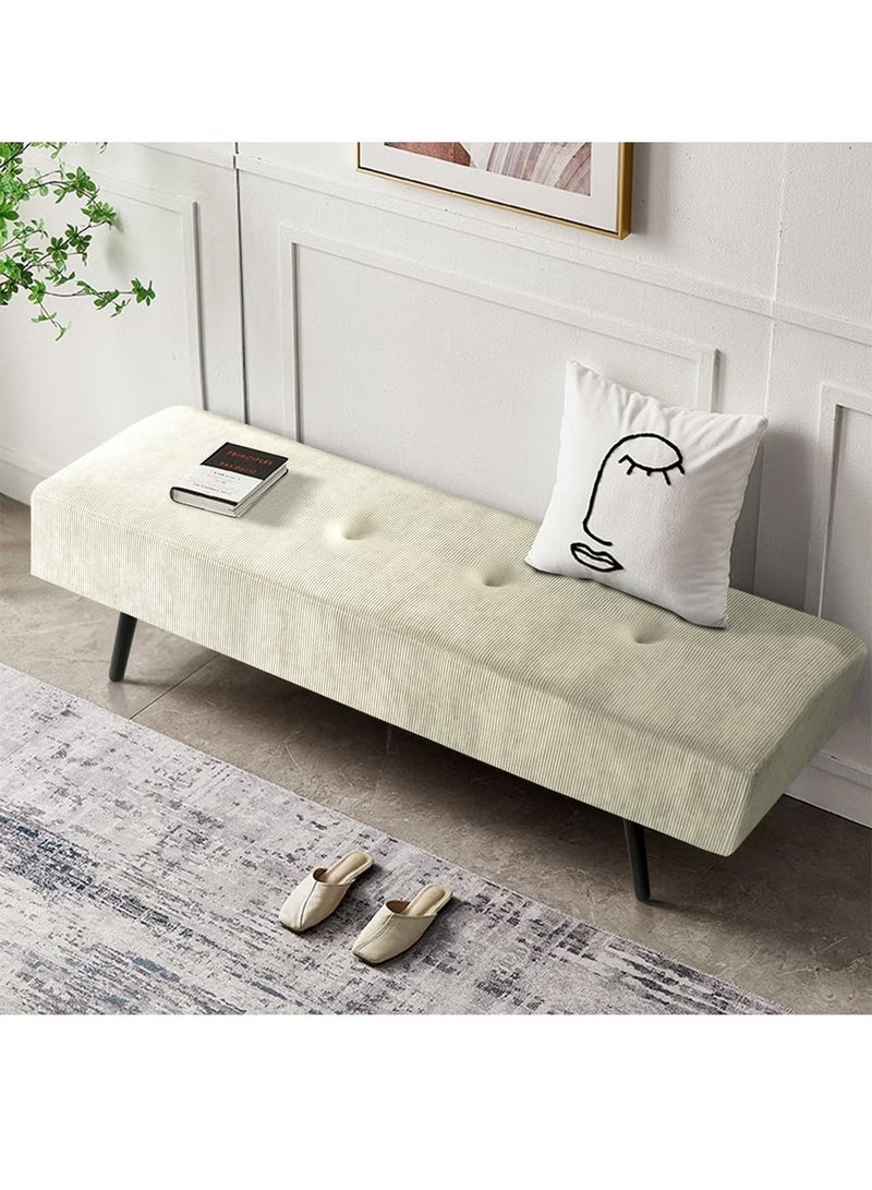 إي سمارت 120سم - مقعد عثماني بتصميم عصري مبطن من قماش مخملي مضلع - مقعد بنهاية السرير، مقعد تغيير الأحذية، مقعد لغرفة النوم والمعيشة ومدخل المنزل والردهة، أوف وايت - Image 4