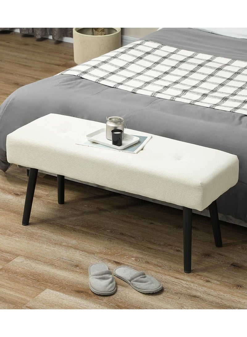 إي سمارت 120سم - مقعد عثماني بتصميم عصري مبطن من قماش مخملي مضلع - مقعد بنهاية السرير، مقعد تغيير الأحذية، مقعد لغرفة النوم والمعيشة ومدخل المنزل والردهة، أوف وايت - Image 2