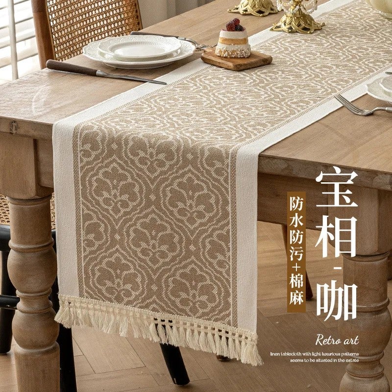 Y&D New Scandinavian Modern Waterproof Jacquard Table Runner with Tassel – Luxury Dining Table Decor, Striped Pattern, Machine Washable - Image 1