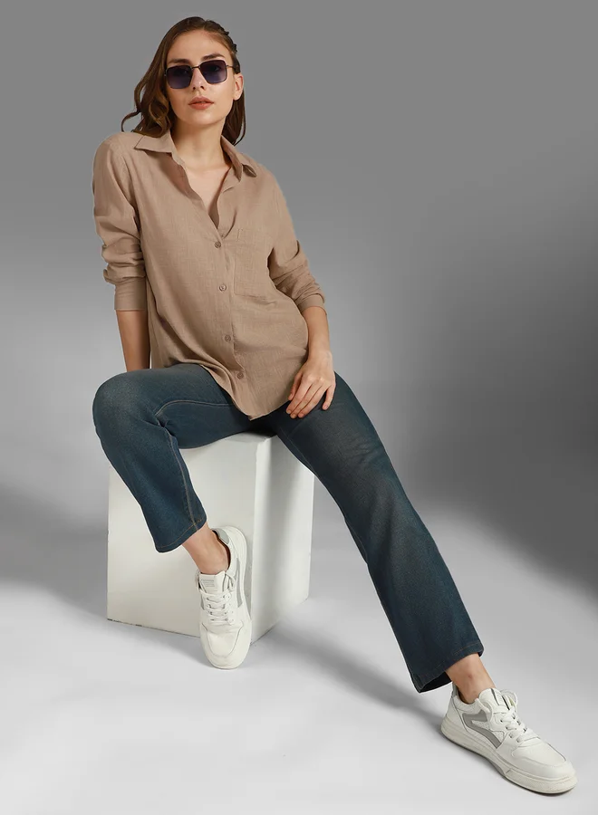 هاي ستار Solid Pocket Detail Regular Fit Shirt