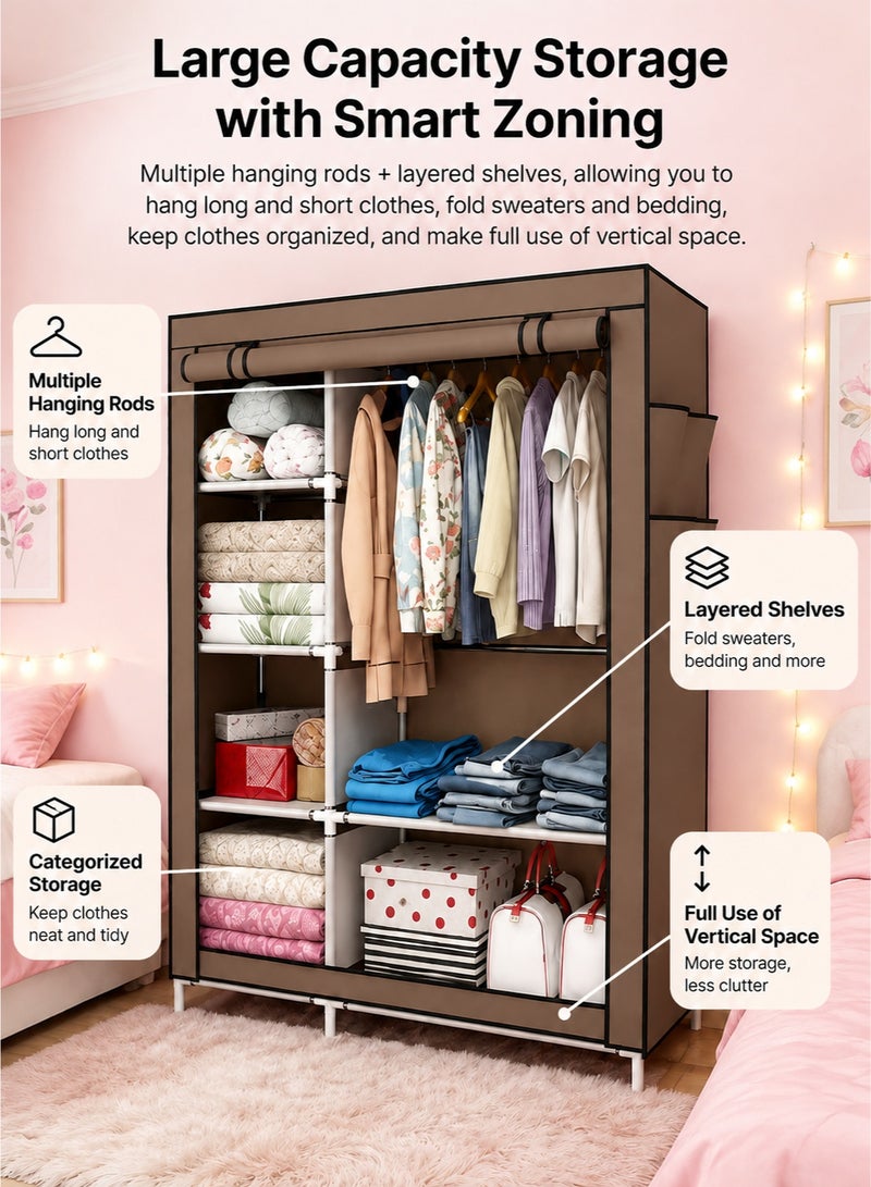 EXCLIFE Premium Wardrobe Clothes Storage Organizer Fabric Wardrobe For Clothing - Image 2