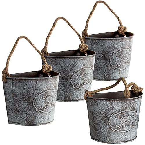 XONOR 4Pcs Galvanized Metal Hanging Wall Planter Rustic Wall Flower Vase for Succulents Herbs Country Home Farmhouse Wall Decoration 2 - Image 1