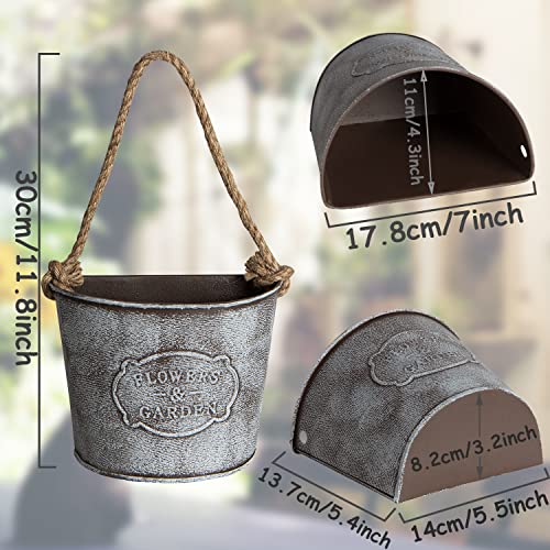XONOR 4Pcs Galvanized Metal Hanging Wall Planter Rustic Wall Flower Vase for Succulents Herbs Country Home Farmhouse Wall Decoration 2 - Image 3