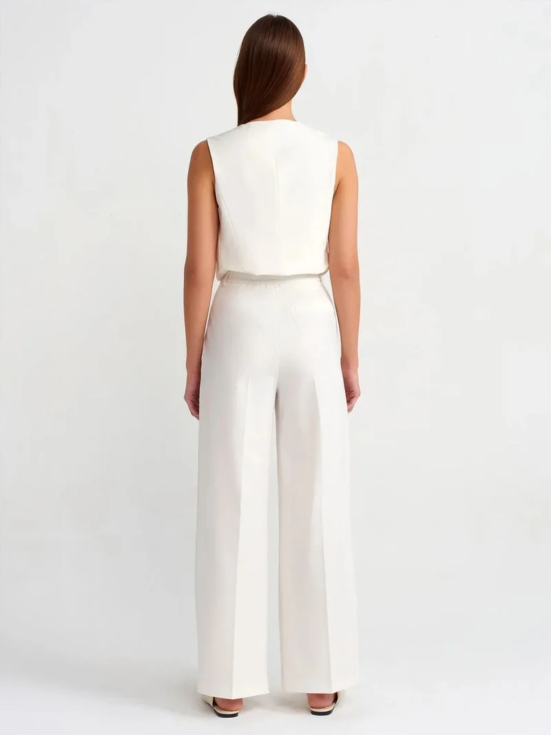 ديلفين DILVIN High-Waist Wide-Leg Crepe Trousers With Belt