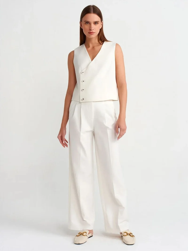 ديلفين DILVIN High-Waist Wide-Leg Crepe Trousers With Belt