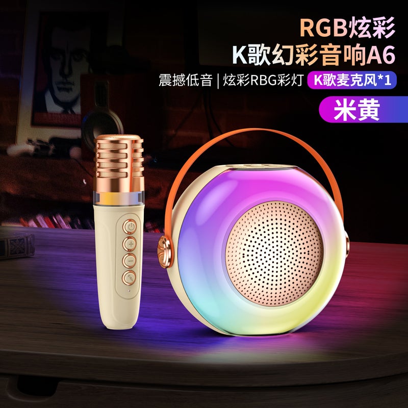 New A6 Wireless Bluetooth Audio Microphone Integrated Home Karaoke Colorful Lighting Portable Karaoke Card Speaker - Image 1
