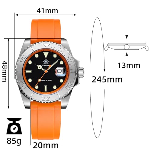 ADDIESDIVE Analog Wrist Watches for Men and Women 41MM Large Dial BGW9 Luminous 200M Waterproof Casual Stylish Business Waterproof Orange Rubber Band Watch - Image 2