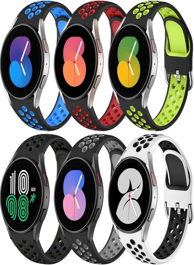 DaQin 6 Pack Compatible with Samsung Galaxy Watch 5 Bands 40mm 44mm/Galaxy Watch 4 Band 40mm 44mm/Watch 5 Pro 45mm/Watch 4 Classic Band 42mm 46mm Waterproof Soft Silicone Sport Strap for Women Men