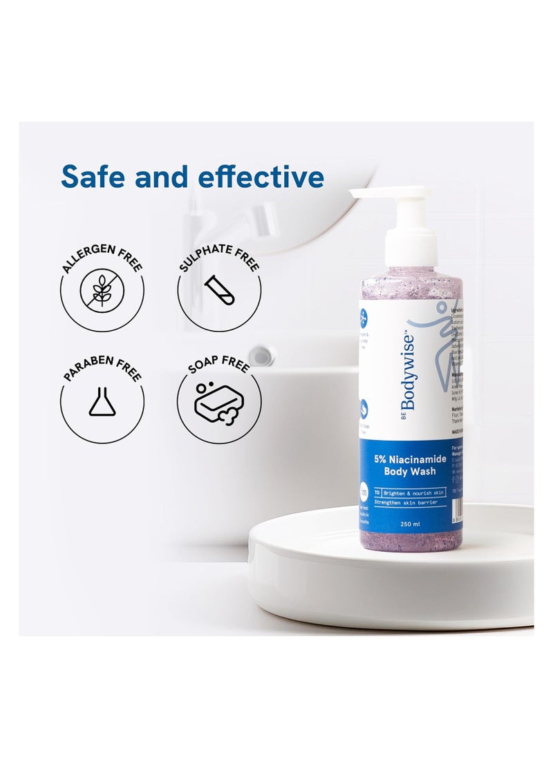 Be Bodywise - Be Bodywise 5% Niacinamide Body Wash | Prevents Body ACNE I Fights Hyperpigmentation, Deep Cleanses & Hydrates skin | Glowing & Hydrated Skin | Aloe vera, Vitamin B3 & E | All Skin Types | 250 ml - Image 1