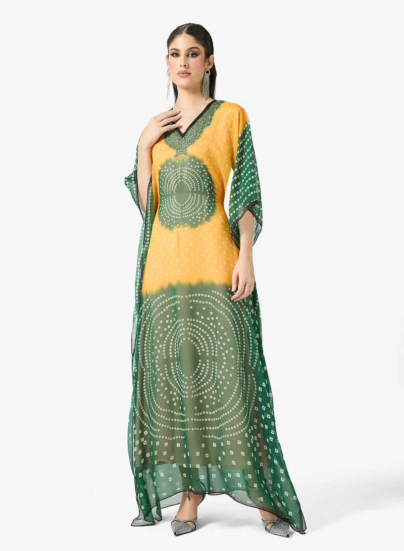Modern Bandhani Print V-Neck Kaftan