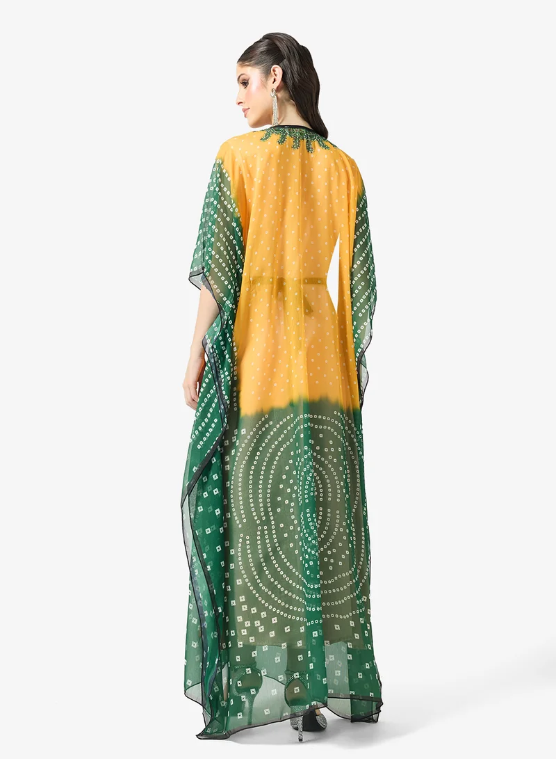 ارابيان كلوزيت Modern Bandhani Print V-Neck Kaftan
