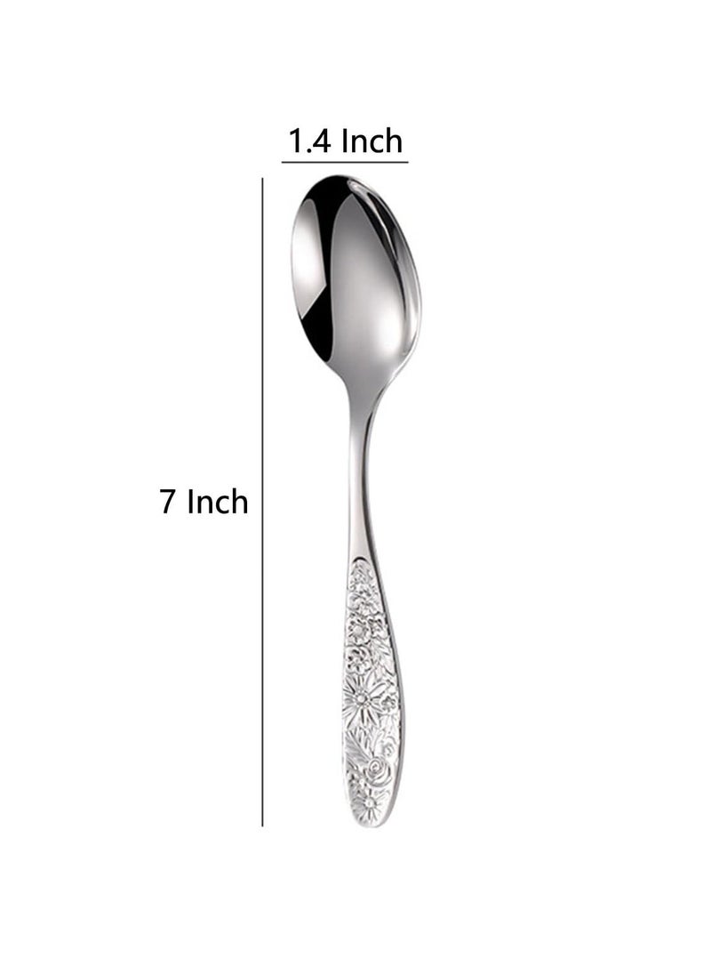 Excefore - Hammered Pattern Stainless Steel Bouillon Spoon,Embossed Pattern Flatware,Hammered Surface Dessert Spoons,7 Inch,Set of 4 - Image 1