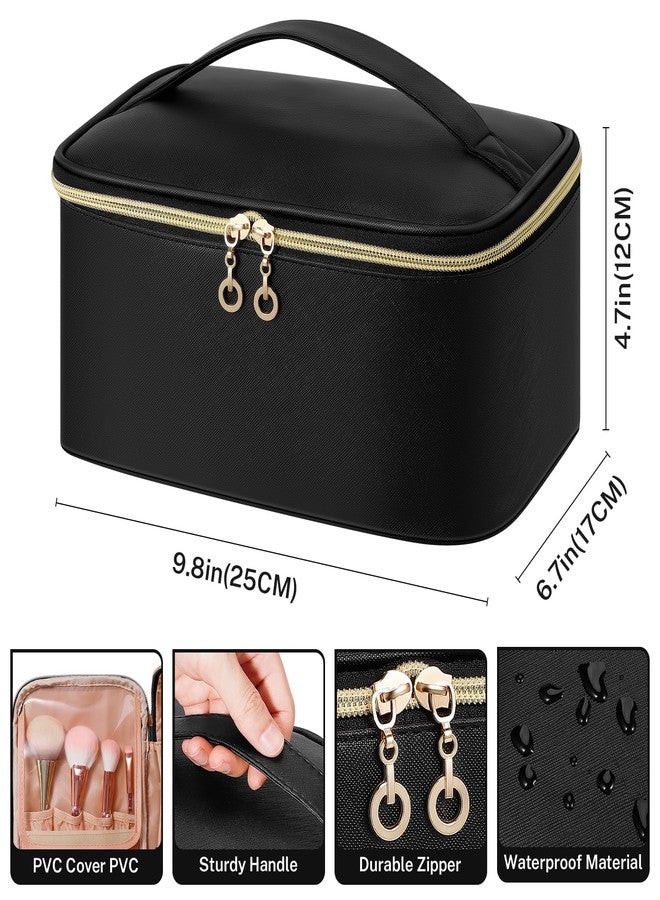 حقيبة مكياج للسفر من سينبوي، حقائب مستحضرات تجميل كبيرة السعة للنساء، حقيبة أدوات تجميل جلدية محمولة مقاومة للماء، حقيبة تنظيم مكياج مع فاصل ومقبض - Image 2